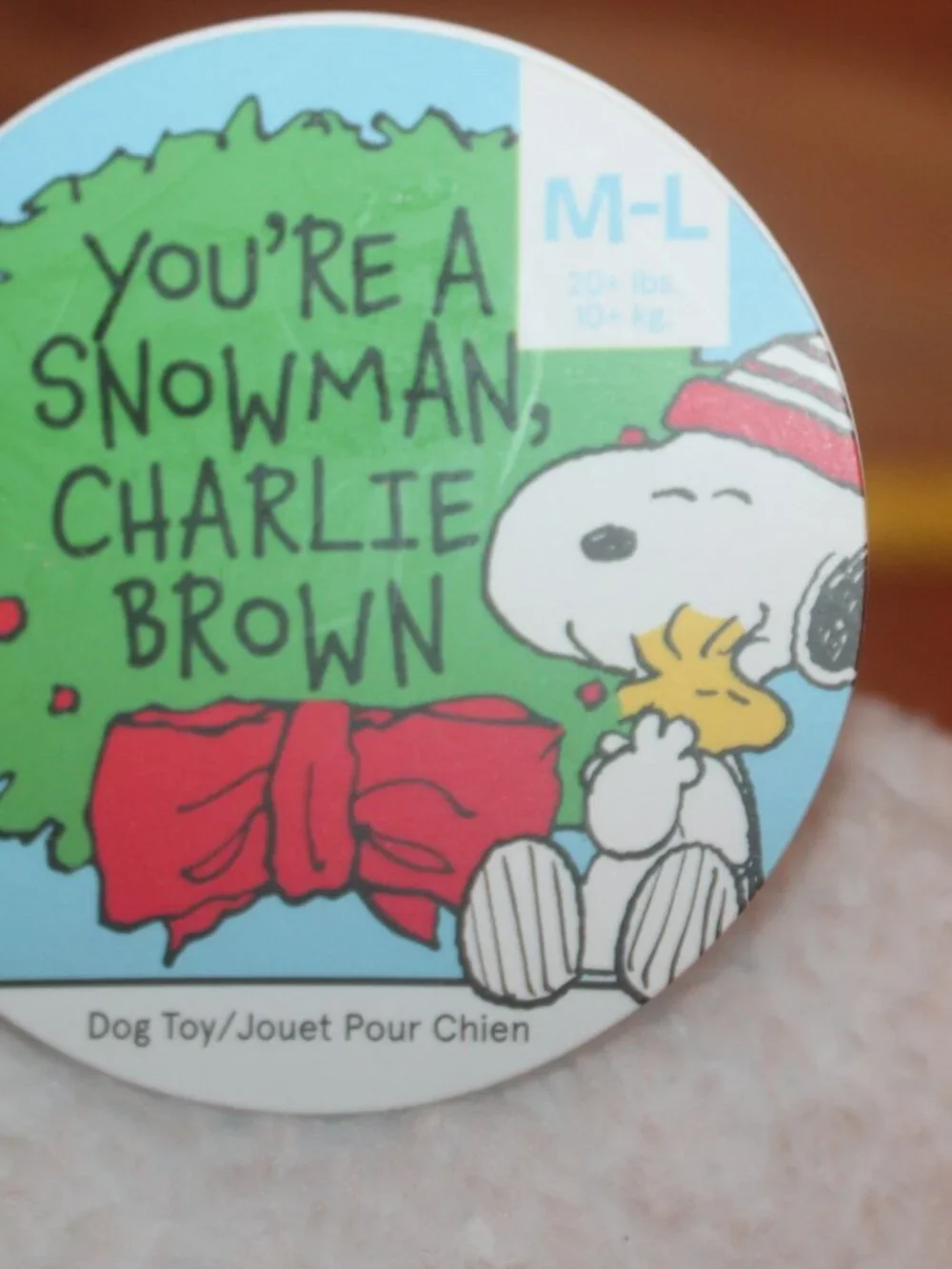 New Bark Box Peanuts Snoopy Charlie Brown Snowman M/L Squeaker Crinkle Dog Toy